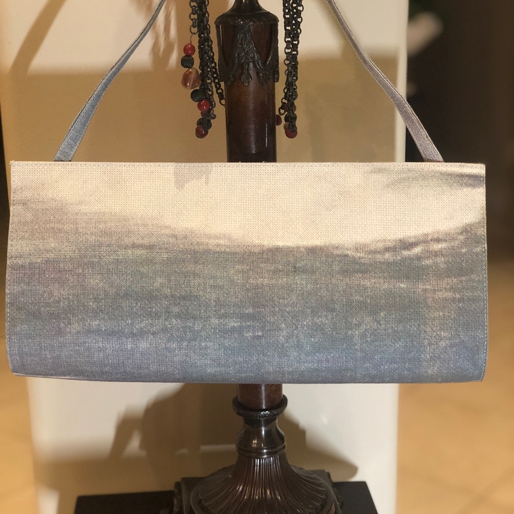 Tufi Duek vintage silk large clutch silver/ blue color